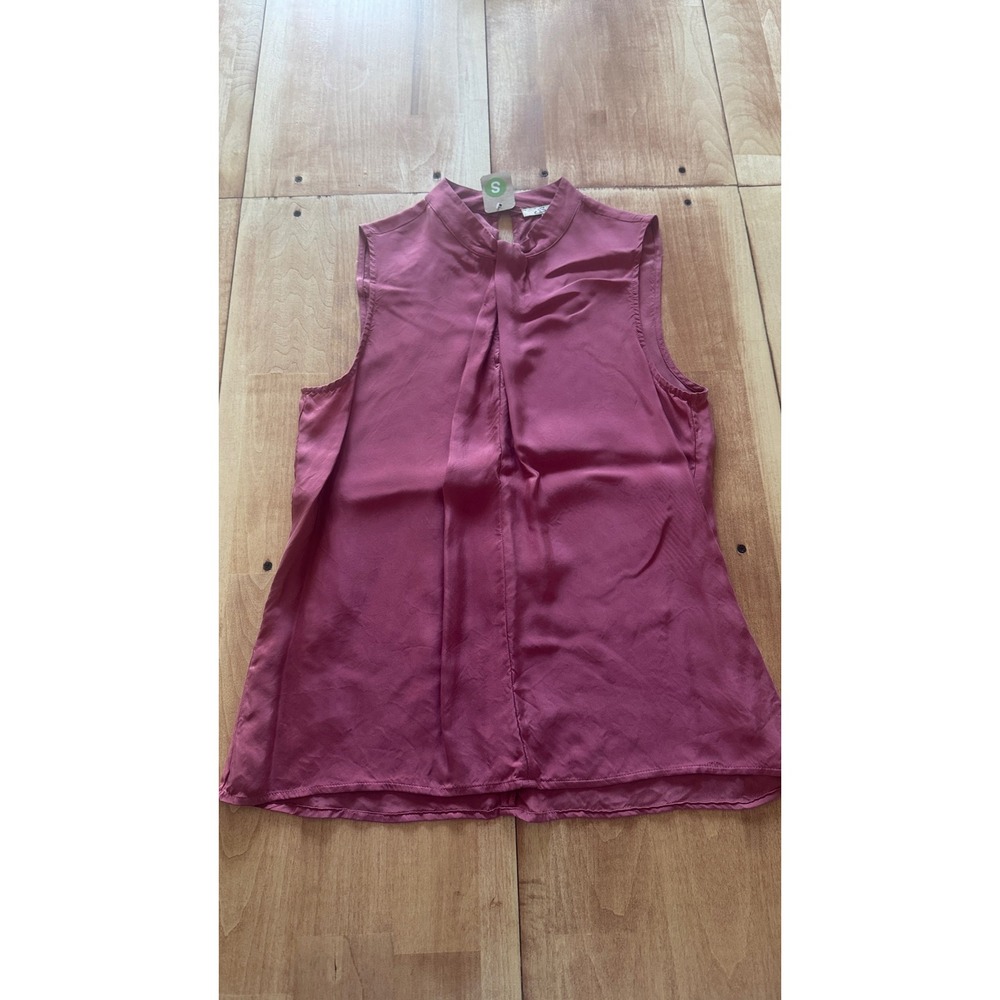 Serein Rose‎ Pink 100% Cupro Mock Neck Sleeveless Pleated Blouse  Small